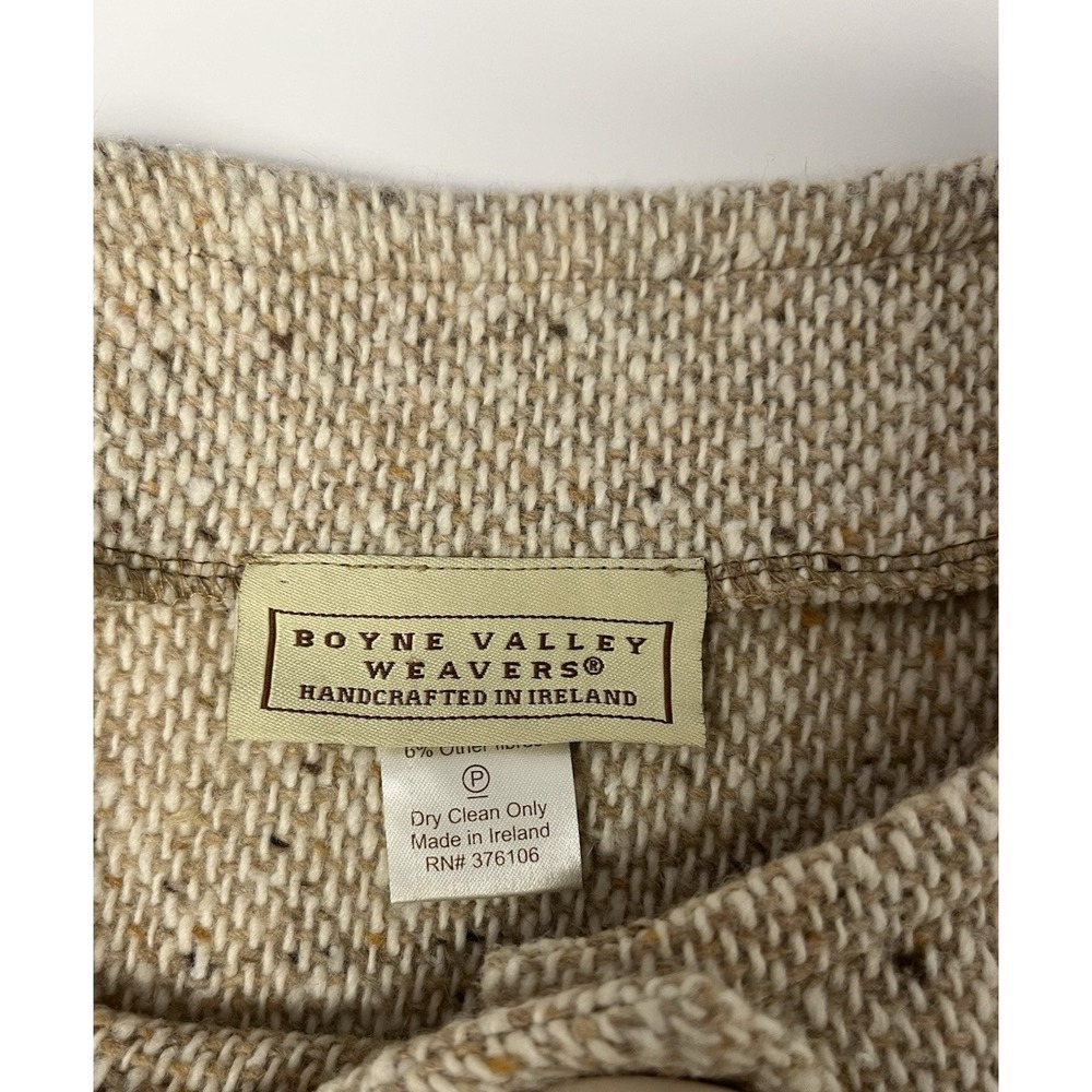Boyne Valley Weavers Ireland Beige Tweed Jacket 2X Wool Blend Collarless Cottage - Picture 7 of 9